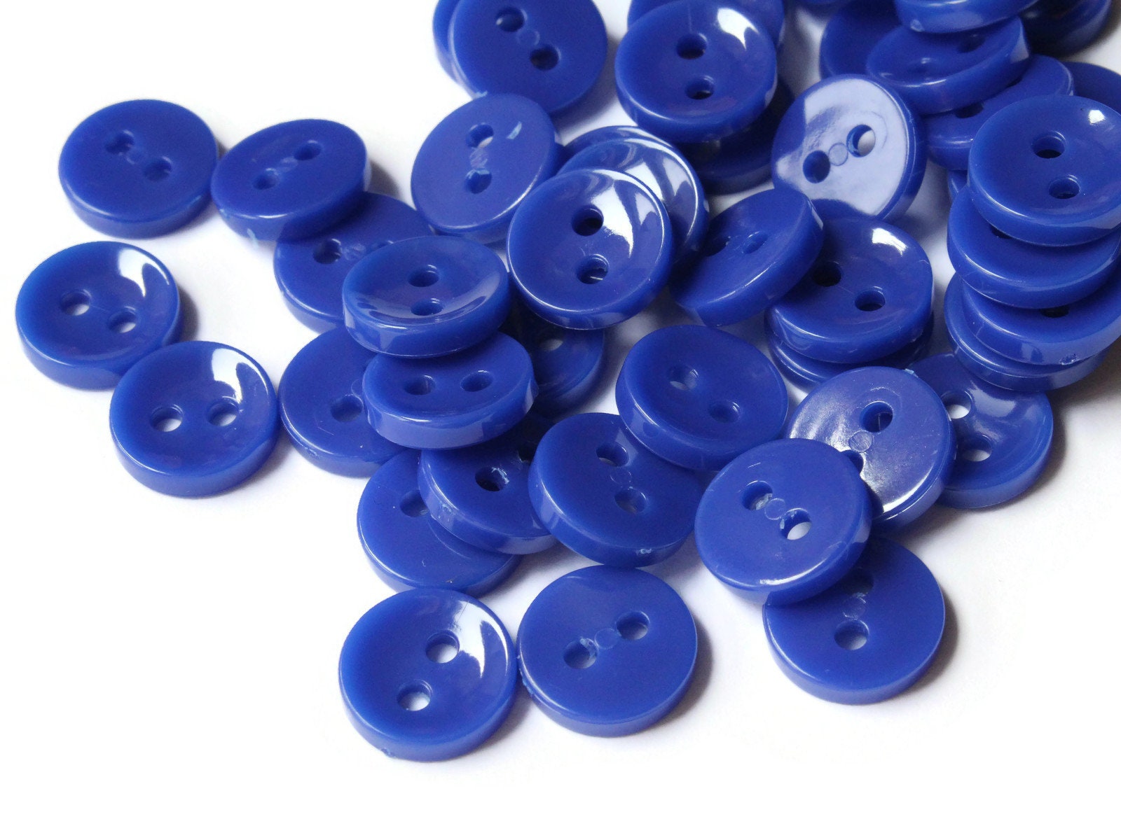 50 11mm Opaque Royal Blue Buttons Flat Round Plastic Two Hole | Etsy