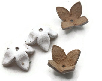 4 15mm White Leather Flower Bead Cap Pendants Jewelry Making Beading Supplies Focal Beads