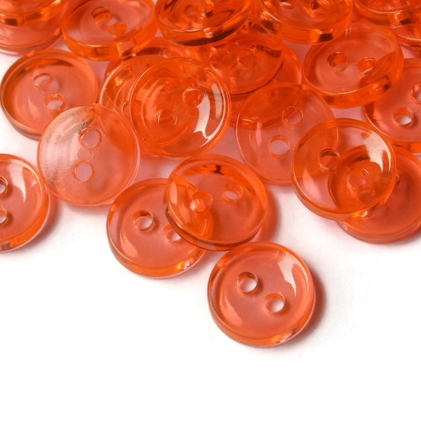 50 11mm Clear Pink Orange Buttons Flat Round Plastic Two Hole Buttons Jewelry Making Beading Supplies Sewing Supplies