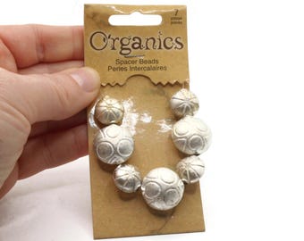 7 Pieces Silver Tone Metal Coin Beads Organics Jewelry Essentials Findings