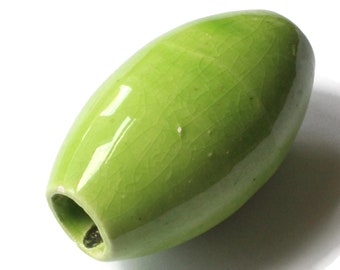 61mm Green Tube Bead Vintage Macrame Bead Ceramic Porcelain Beads New Old Stock Jewelry Making Beading Supplies  Large Hole Beads bA1 bK1