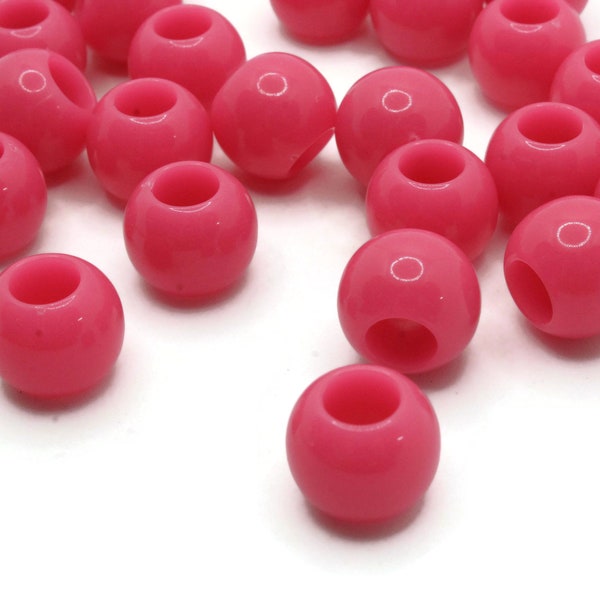 30 14mm Pink Large Hole Beads Plastic Beads Jewelry Making Beading Supplies Round Beads Macrame Beads Hair Beads Loose Beads