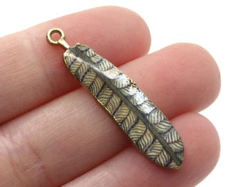 38 mm großer, grau-schwarzer Federanhänger mit Muster, silberfarbene Metalllegierung, Schmuckzubehör