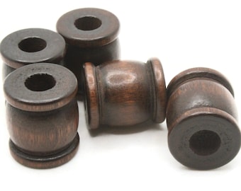 5 22mm Dark Brown Drum Beads Big Wooden Beads Brown Spool Beads Large Hole Beads Vintage Wood Tube Beads Jewelry Making Beading Supplies