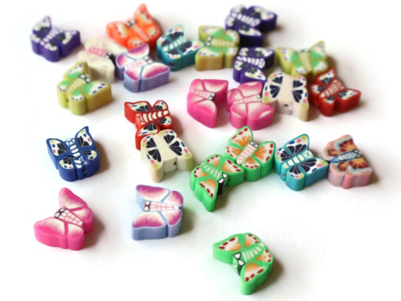 24 Clay Butterfly Beads Polymer Clay Beads Mixed Beads Multicolor Beads Moth Insect Beads Small Loose Beads Bug Beads Jewelry Making
