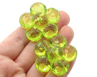 2 35mm Large Green Flower Buttons Flat Faceted Floral Plastic Shank Buttons Jewelry Making Beading Supplies Sewing Supplies