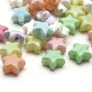 75 11mm Mixed Shiny Pastel Colors Puffed Star Plastic Beads Loose Miniature Celestial Beads Jewelry Making Beading Supplies Beads to String