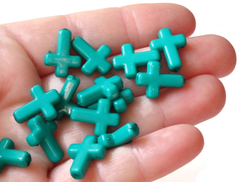 50 16mm Cross Beads Teal Green Cross Beads Plastic Crosses Etsy
