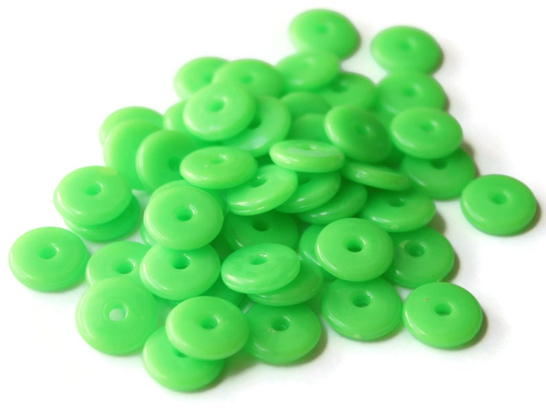 50 10mm Green Disc Beads, Vintage Plastic Beads, New Old Stock Beads Saucer Beads Loose Beads Jewelry Making Beading supplies image 5