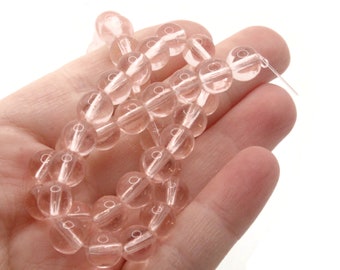 42 8mm Clear Pink Glass Beads Round Beads Pink Glass Beads Jewelry Making Beading Supplies Loose Beads