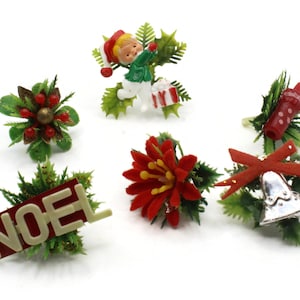 6 Pieces Vintage Christmas Decor, Flower Decoration, Holiday Craft Assortment 1 to 2 inches Bits and Baubles Findings Smileyboy bR2