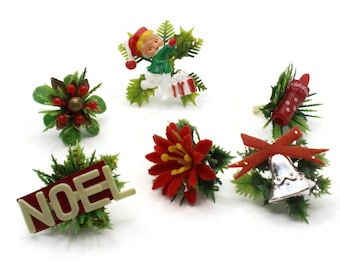 6 pièces de décoration de Noël vintage, décoration florale, assortiment d&#39;artisanat pour les Fêtes 1 à 2 pouces, embouts et boules de Noël Smileyboy bR2