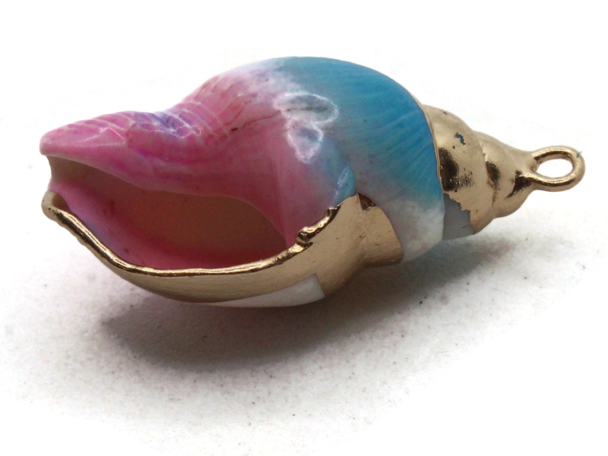 ブルー ピンク ゴールド スパイラル 貝殻 ビーズ ラージ ペンダント