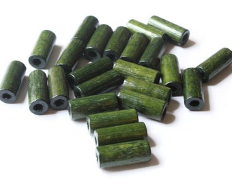 24 18mm Tube Beads Green Vintage Wood Beads Wooden Beads Jewelry Making Macrame Beads New Old Stock Beads