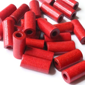 24 18mm Tube Beads Red Vintage Wood Beads Wooden Beads Jewelry Making Macrame Beads New Old Stock Beads
