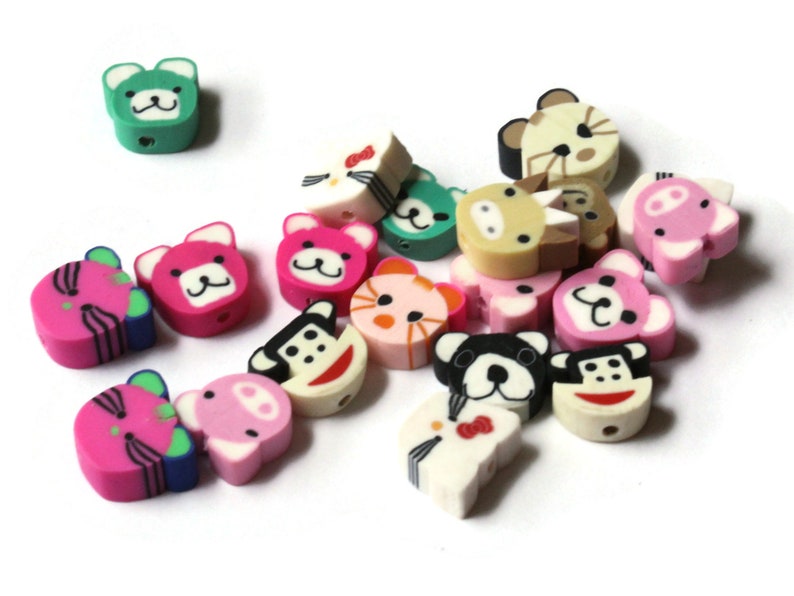 20 Mixed Beads Assorted Beads Animal Head Beads Polymer Clay Etsy