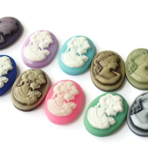 10 18x13mm Mixed Color Cameo Cabochons Woman's Face Cameo Cabs 18mm x 13mm Victorian Cameo Greek Cameo Art Nouveau Cameo Flat Back Cabochons
