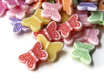 100 14mm Mixed Color Butterfly Beads Plastic Butterflies Moth Beads Animal Acrylic Beads Jewelry Making Beading Supplies Loose Beads