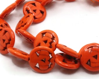 26 15 mm Orange Howlith Kürbis Jack O 'Lantern Gefärbte Steinperlen Schmuckherstellung Perlen Lieferungen bB1