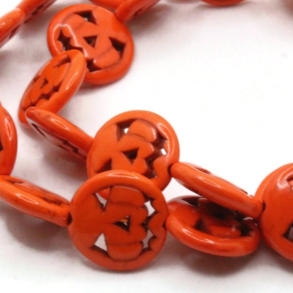 26 15mm Howlite Pumpkin Beads Jack O' Lantern Gemstone Beads Dyed Beads Orange Stone Beads Jewelry Making Beading Supplies