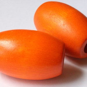 Ridiculously Huge Beads Orange Beads Vintage Wood Barrel Beads Wooden ...