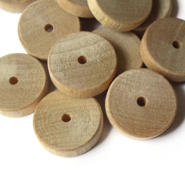 16 19mm Wood Disc Beads Wheel Beads Raw Wood Beads Macrame Beads Jewelry Making Beading Supplies Wooden Beads Saucer Beads Brown Beads