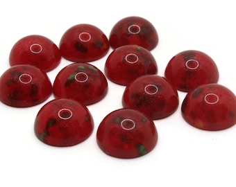 12 15mm Red Speckled Vintage Lucite Cabochons Flatback Cabochons Plastic Dome Cabochons Jewelry Making and Mosaic Tiles