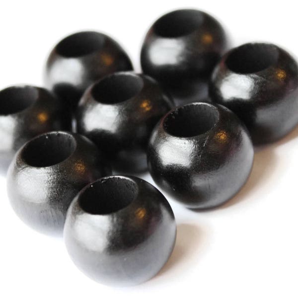 8 20mm Black Wooden Beads Large Hole Beads Wood Macrame Beads Round Bead Ball Bead Jewelry Making Beading Supplies Lightweight Wood Beads