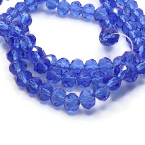92 6mm Blue Faceted Rondelle Beads Glass Beads Jewelry Making Beading Supplies Loose Beads to String