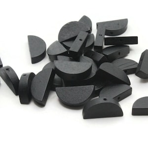 30 20mm Black Semi-Circle Beads Flat Disc Half Coin Wood Beads Wooden Beads Jewelry Making Beading Supplies Loose Beads