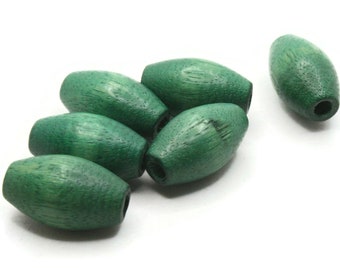 6 1 Inch Tube Beads Green Beads Wood Beads Wooden Beads Vintage Beads Large Hole Beads Macrame Beads Jewelry Making Beading Supplies