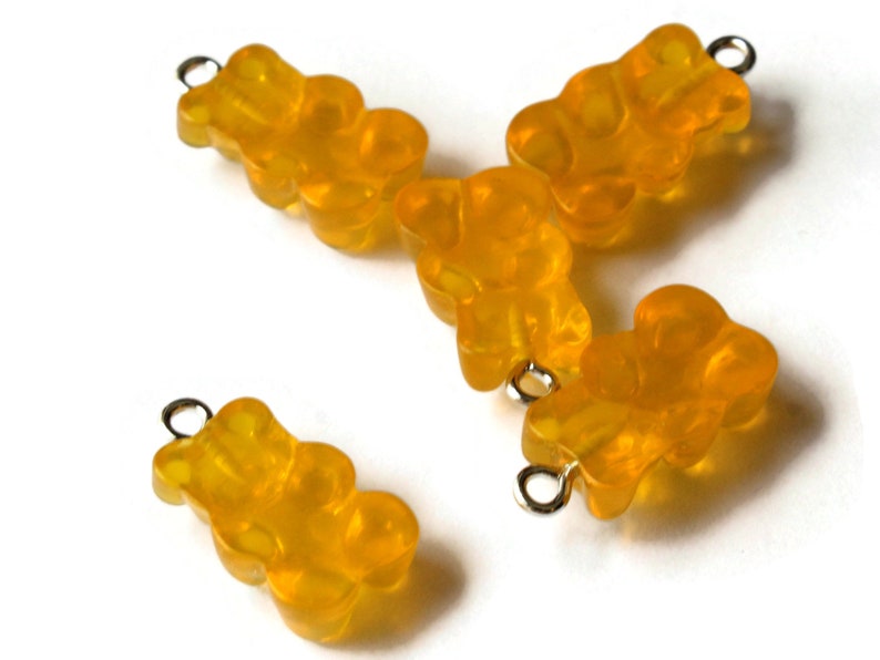 5 20mm Honey Yellow Gummy Bear Charms Resin Pendants with Platinum Colored Loops Jewelry Making Beading Supplies Loose Candy Charms