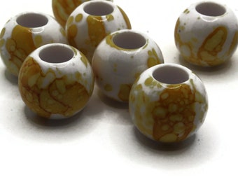 10 20mm Large Hole Macrame Beads White and Yellow Spatter Paint Beads Jewelry Making Beading Supplies Round Beads Plastic Ball Beads bK2