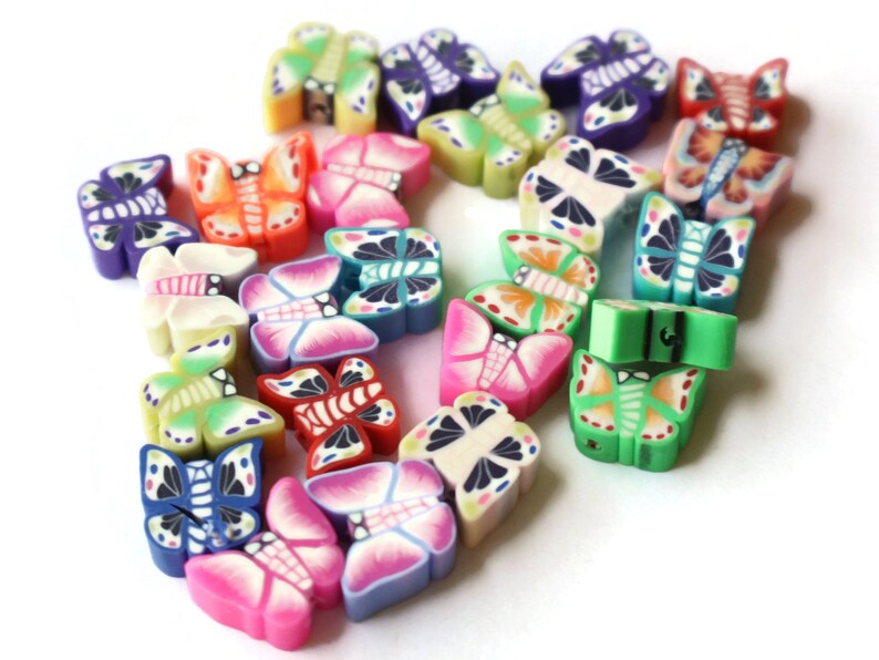 24 Clay Butterfly Beads Polymer Clay Beads Mixed Beads Multicolor Beads Moth Insect Beads Small Loose Beads Bug Beads Jewelry Making