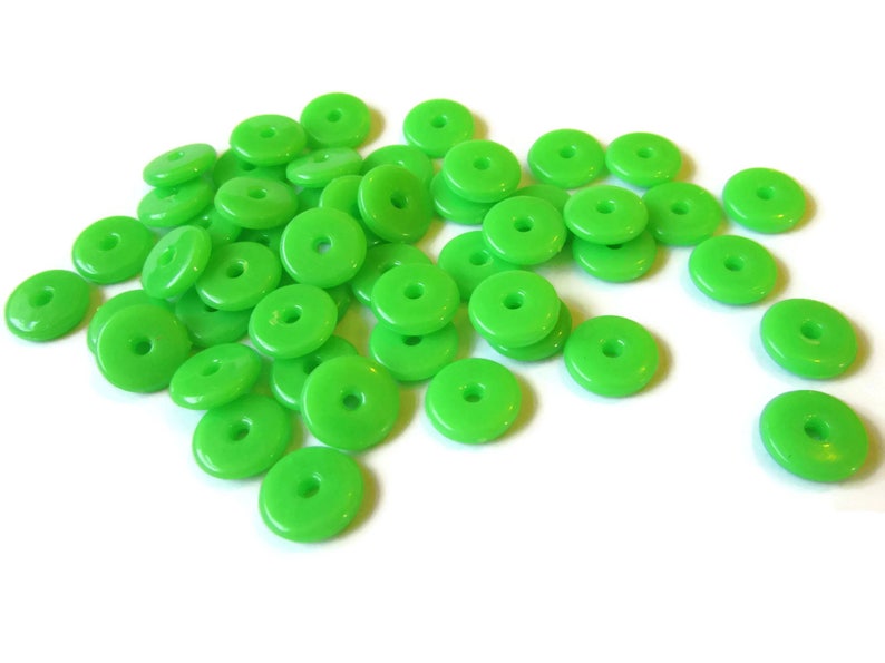 50 10mm Green Disc Beads, Vintage Plastic Beads, New Old Stock Beads Saucer Beads Loose Beads Jewelry Making Beading supplies image 10