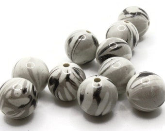 10 16mm White Gray Black Striped Plastic Beads Round Beads Loose Beads Jewelry Making Beading Supplies Ball Beads