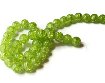 Light Green Beads Crackle Glass Beads 10mm Round Beads Smooth Round Beads Cracked Glass Beads Jewelry Making Beading Supplies Loose Beads