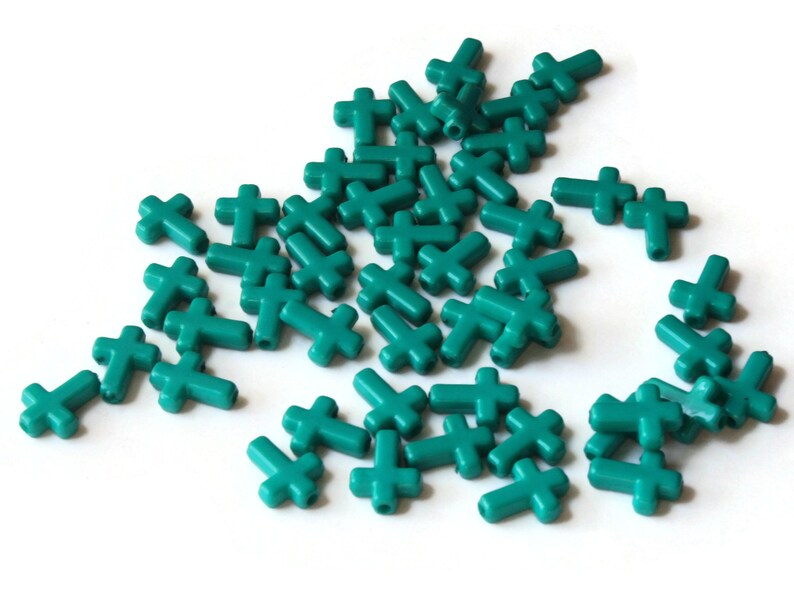 50 16mm Cross Beads Teal Green Cross Beads Plastic Crosses Etsy