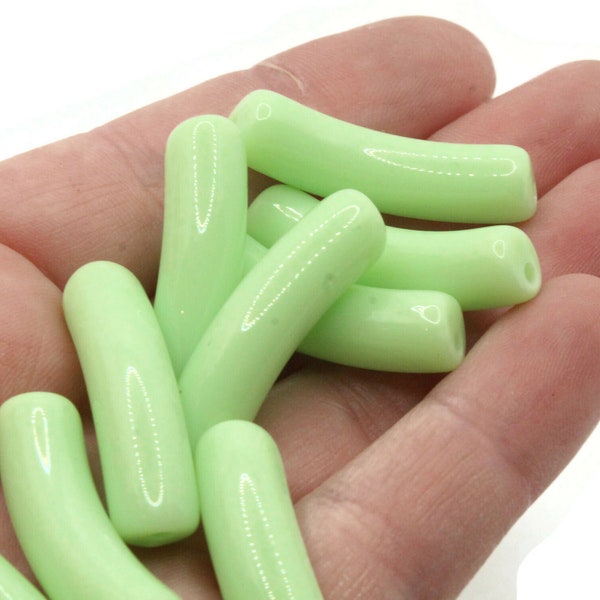 12 32mm Light Green Curved Tube Beads Plastic Beads Jewelry Making Beading Supplies Loose Beads Smileyboy