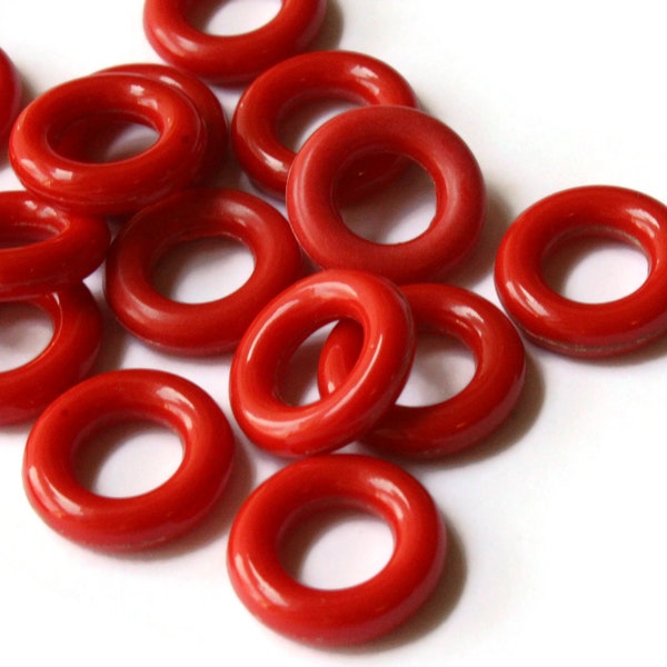 20 15mm Red Ring Beads Vintage Plastic Links Jewelry Making Beading Supplies Loose Beads Large Hole Donut Beads Spacer Beads