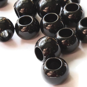 16 15mm Black Large Hole Beads Plastic Beads Jewelry Making Beading Supplies Round Black Beads Macrame Beads Hair Beads Loose Beads bG3