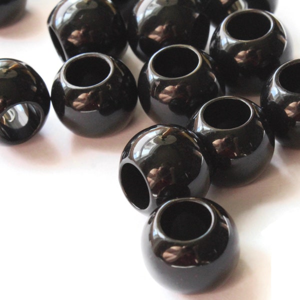 16 15mm Black Large Hole Beads Plastic Beads Jewelry Making Beading Supplies Round Black Beads Macrame Beads Hair Beads Loose Beads