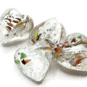 4 16mm Clear with Rainbow Inclusions Lampwork Glass Beads Heart Beads Jewelry Making Beading Supplies Loose Beads to String