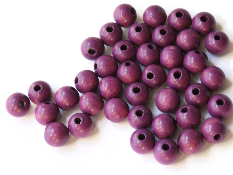 40 10mm Round Purple Wood Beads Wooden Macrame Beads Vintage New Old Stock Ball Beads Jewelry Making Beading Supplies Dark Purple Beads