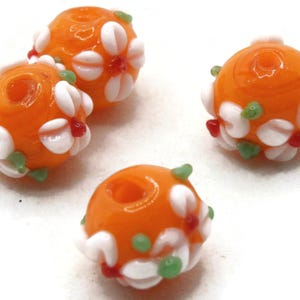 4 perle di vetro soffiato a forma di fiore arancione da 10 mm, perle rotonde multicolori, per la creazione di gioielli, perline sciolte da infilare