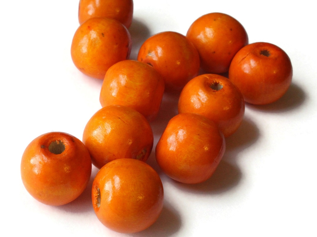 12 19mm X 17mm Round Orange Wood Beads Organic Shaped Wooden Ball Beads ...