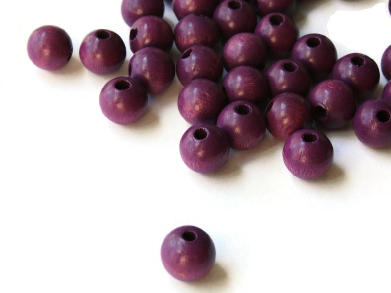 40 10mm Round Purple Wood Beads Wooden Macrame Beads Vintage New Old Stock Ball Beads Jewelry Making Beading Supplies Dark Purple Beads