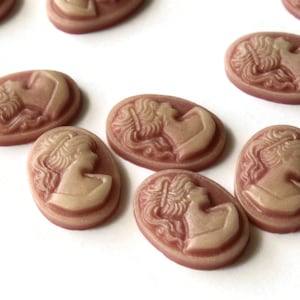 10 cabochons camée vieux rose, 18 mm x 13 mm, camée camée visage femme grec en résine, 18 mm x 13 mm