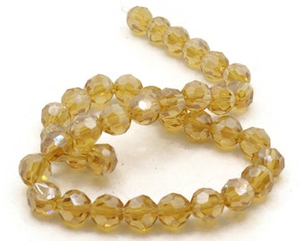 36 8mm Yellow Faceted Round Beads Full Strand Glass Beads Jewelry Making Beading Supplies