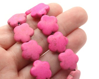 26 15mm Synthetic Turquoise Flower Beads Gemstone Beads Dyed Pin Beads Jewelry Making Beading Supplies Stone Beads